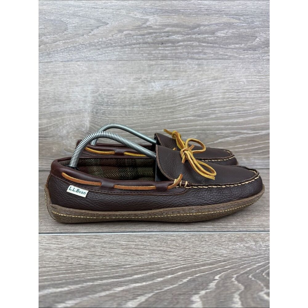 L.L. Bean Hand-Sewn Flannel Lined Men's Sz 9M Brown Slip On Moccasin Loafers